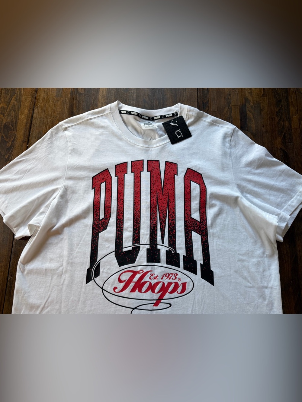 PUMA Men's Graphic Tee Short Sleeve T-Shirt Basketball Hoops White XL Logo NWT